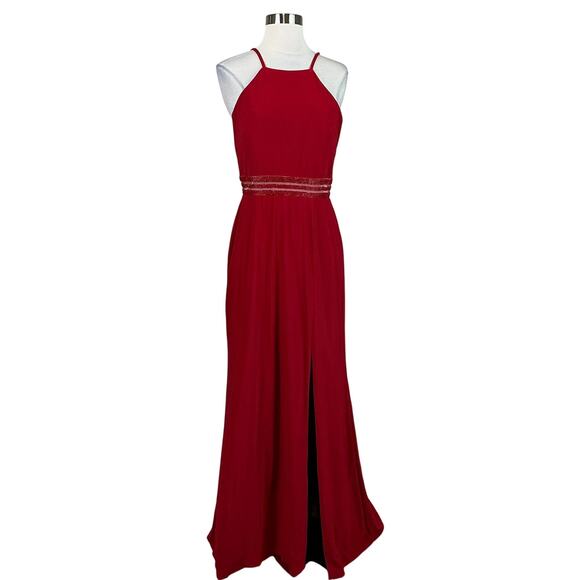 Red Backless Evening Gown Size 10 Nightway Cut Out Thigh Slit Long Formal Dress - Picture 1 of 13